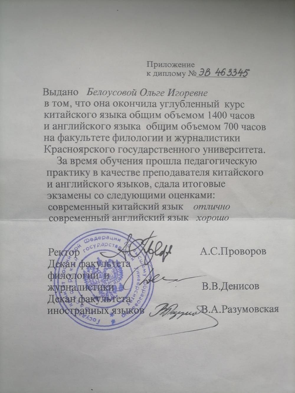Приложение к диплому 