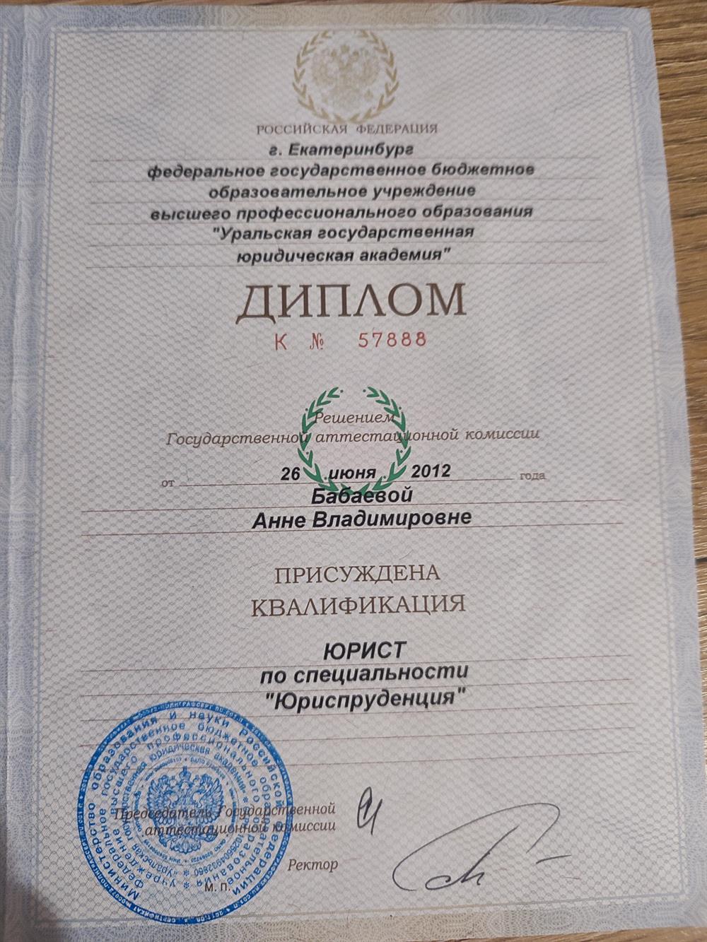 Диплом УрГЮА