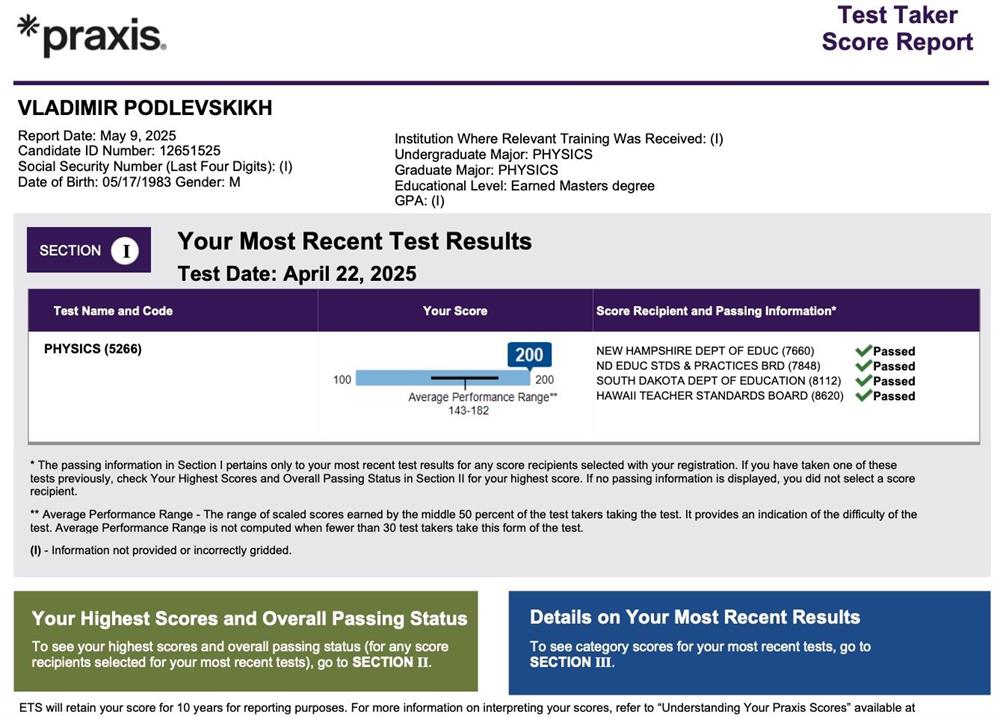 Praxis Math 200/200
USA Teaching exam
