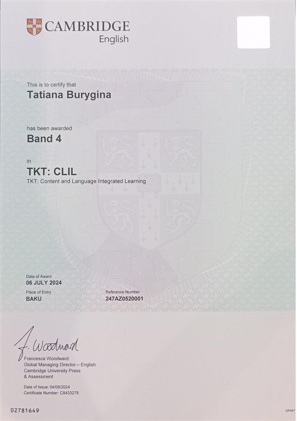 Cambridge Certificate TKT: CLIL 