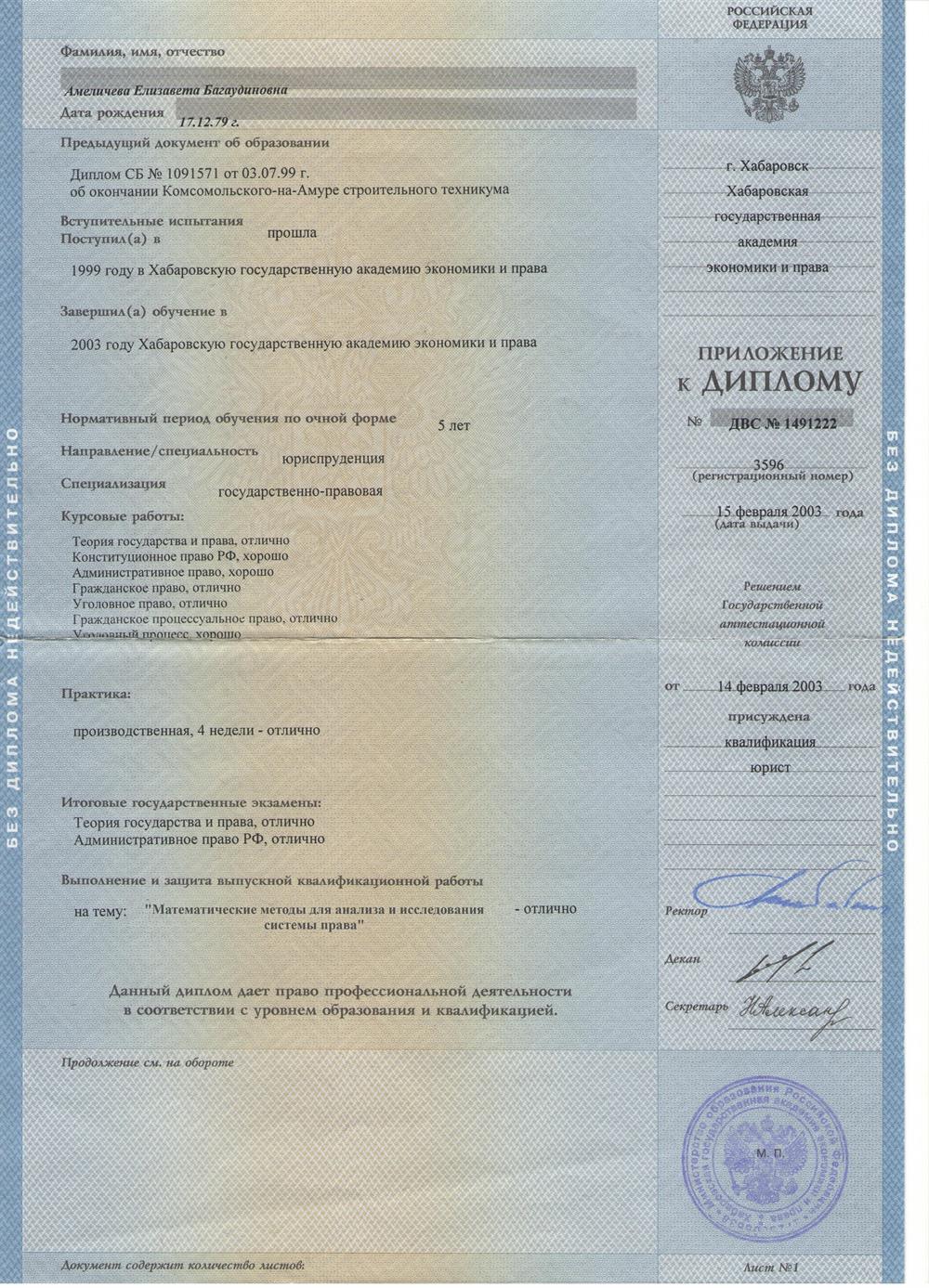 Приложение к диплому ХГАЭП титульный лист