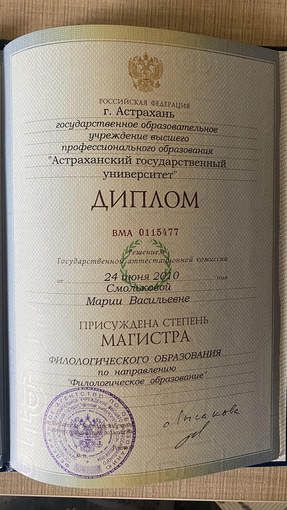 Диплом магистра филологического образования 