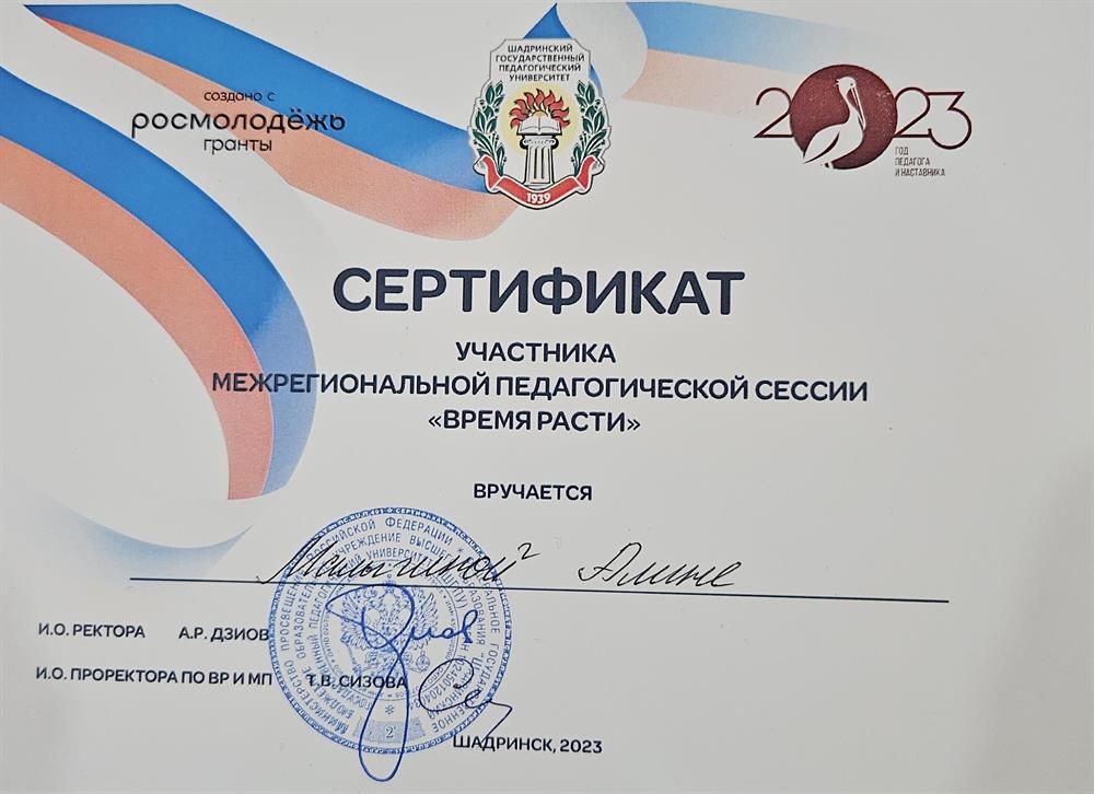 Сертификат педагогической сессии