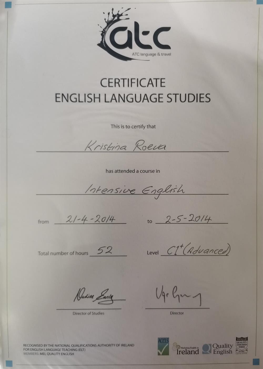 Certificate English language studies