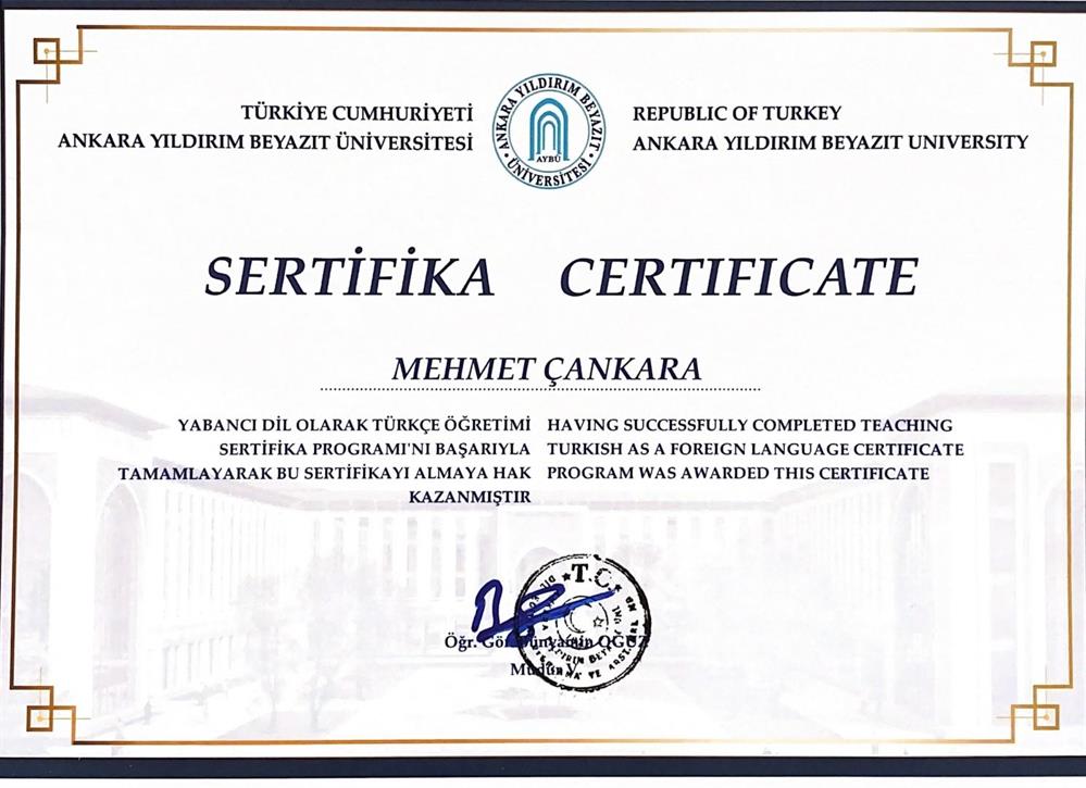 Сертификат преподавателя турецкого языка