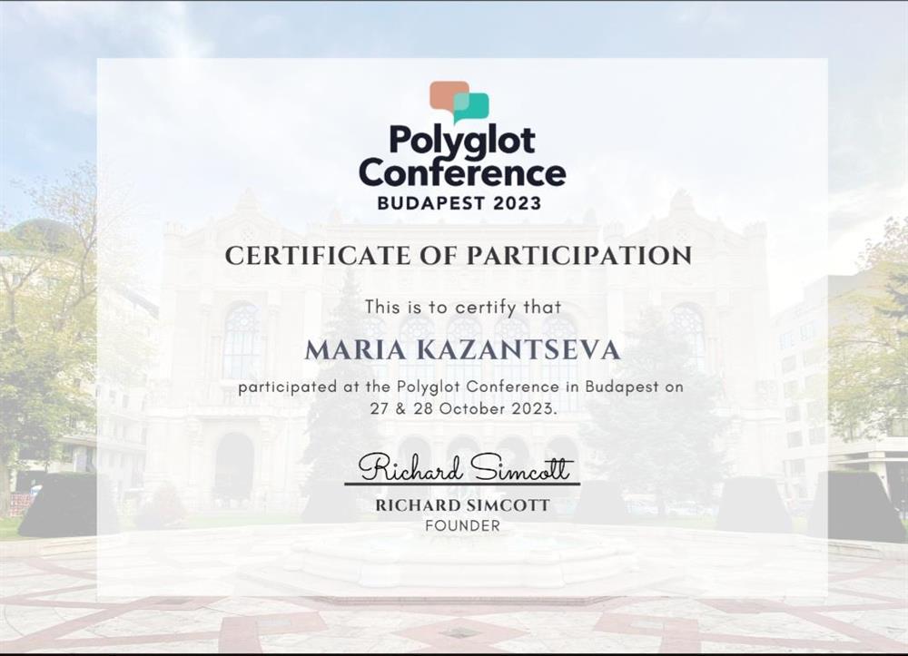 Certificate of Participation Polyglot Conference 