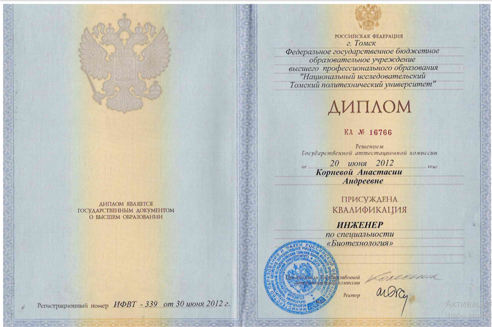 Диплом ФГАОУ ВО НИ ТПУ