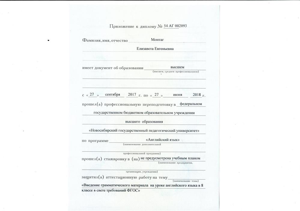 Приложение к диплому (стр. 1)