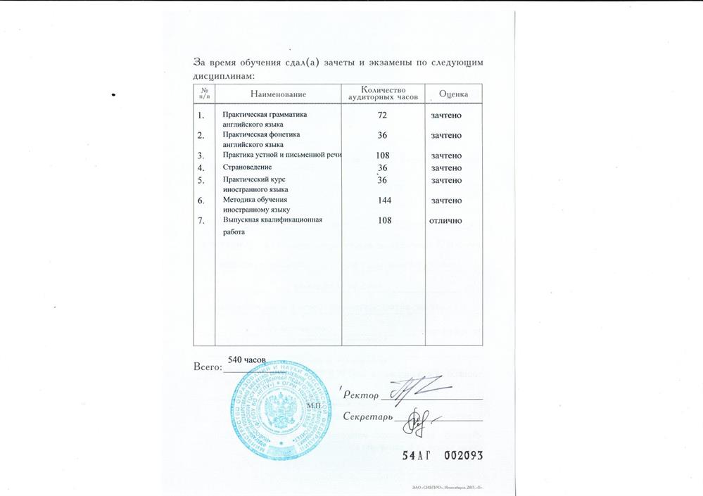 Приложение к диплому (стр. 2)