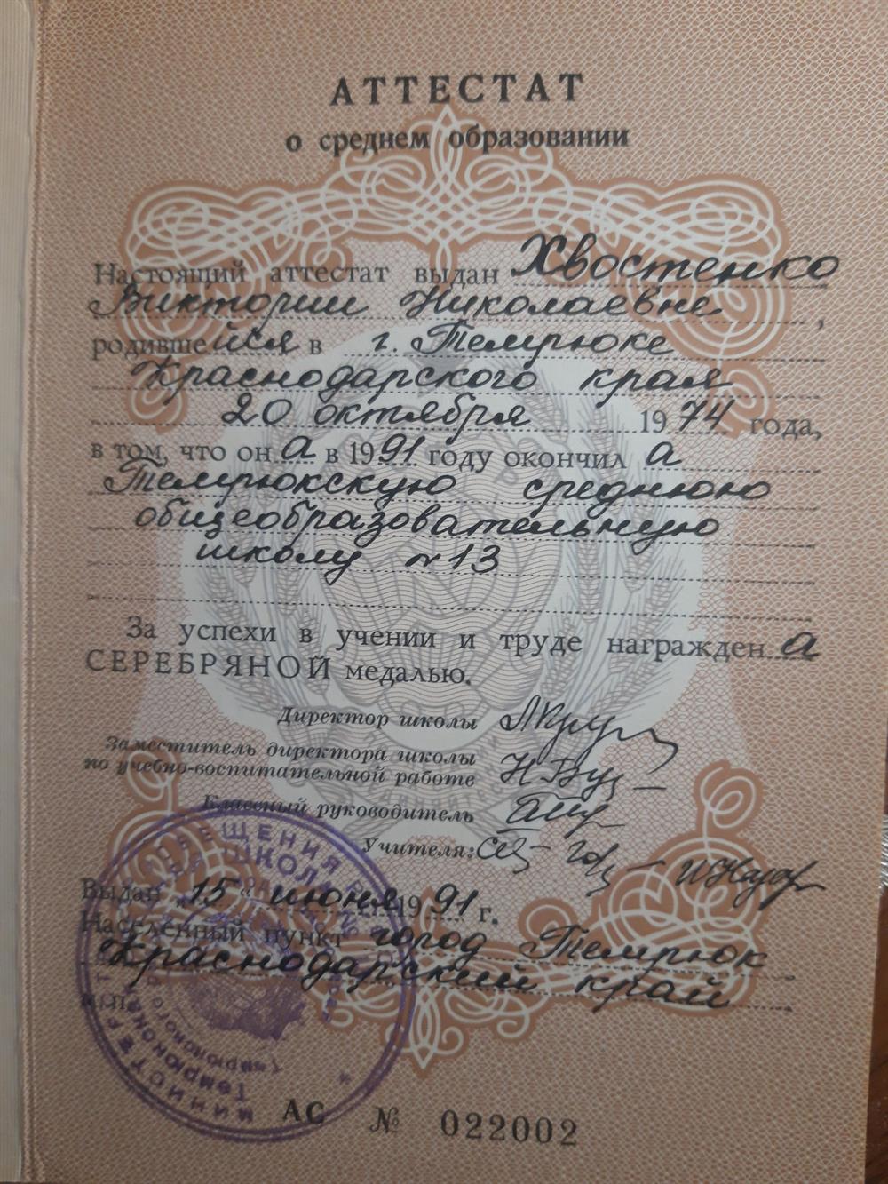 Диплом с отличием об окончании школы