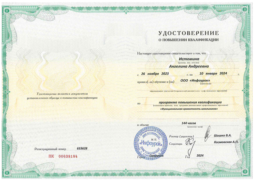 Удостоверение. Функциональная грамотность школьников