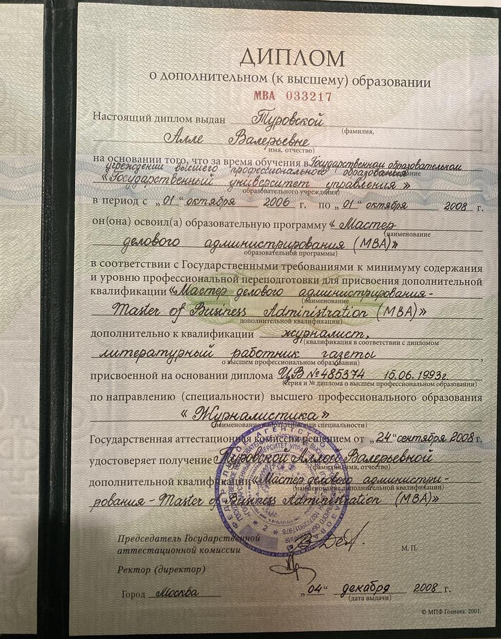 Диплом МВА (Master of Business Administration)
