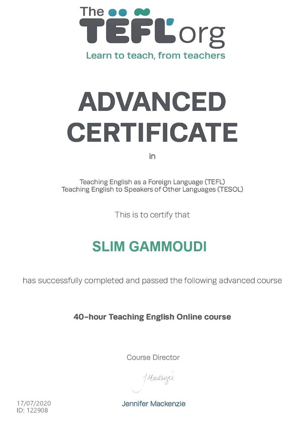 Advanced certification in TEFL and TESOL 
