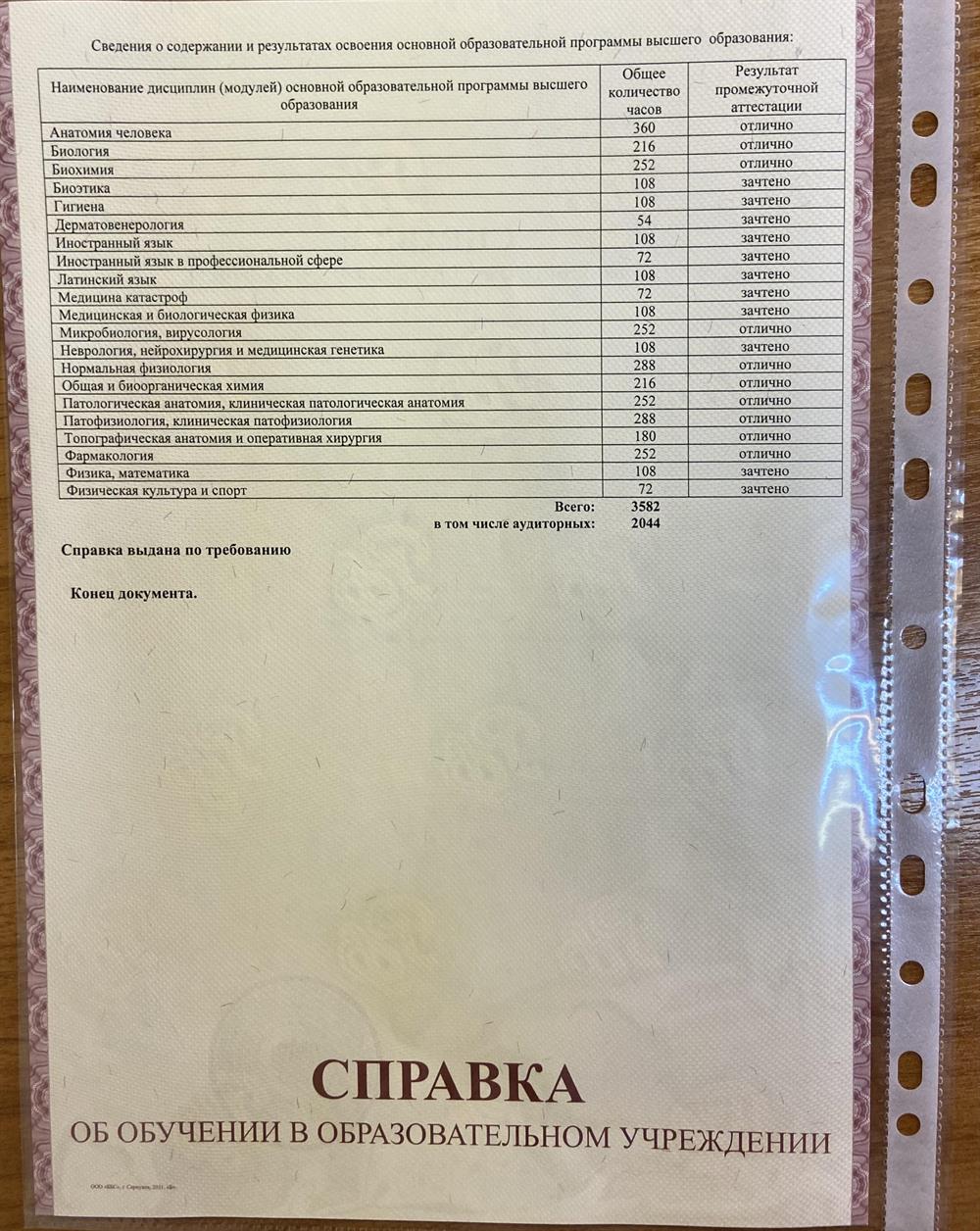 Лист оценок - средний балл 5.0