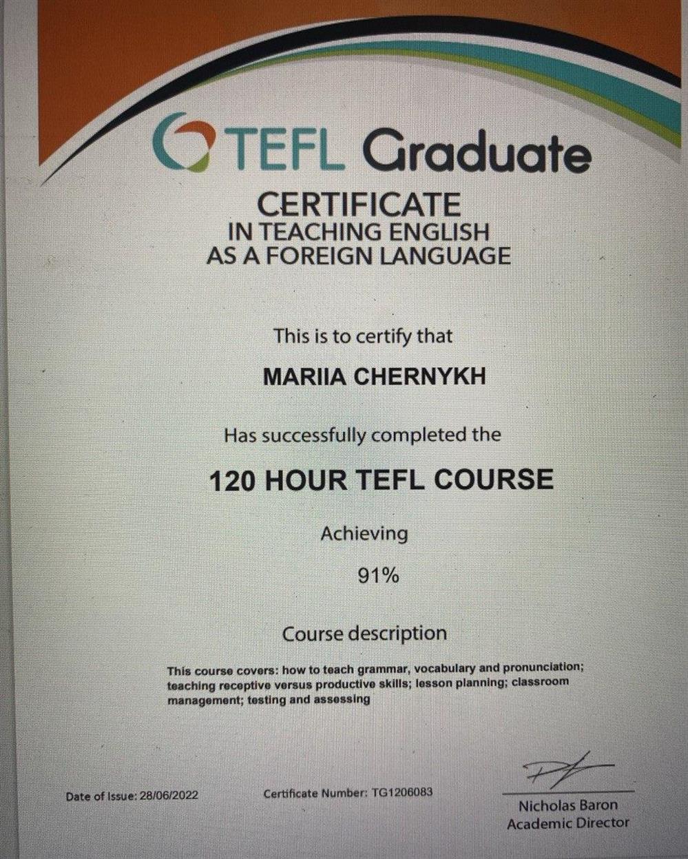TEFL certificate