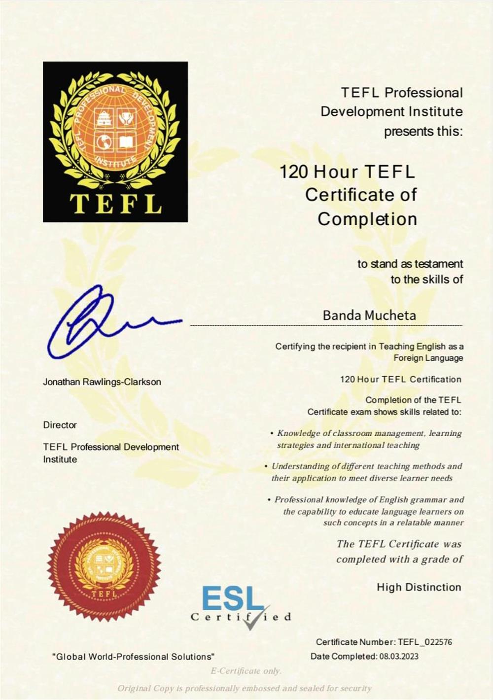 TEFL certificate