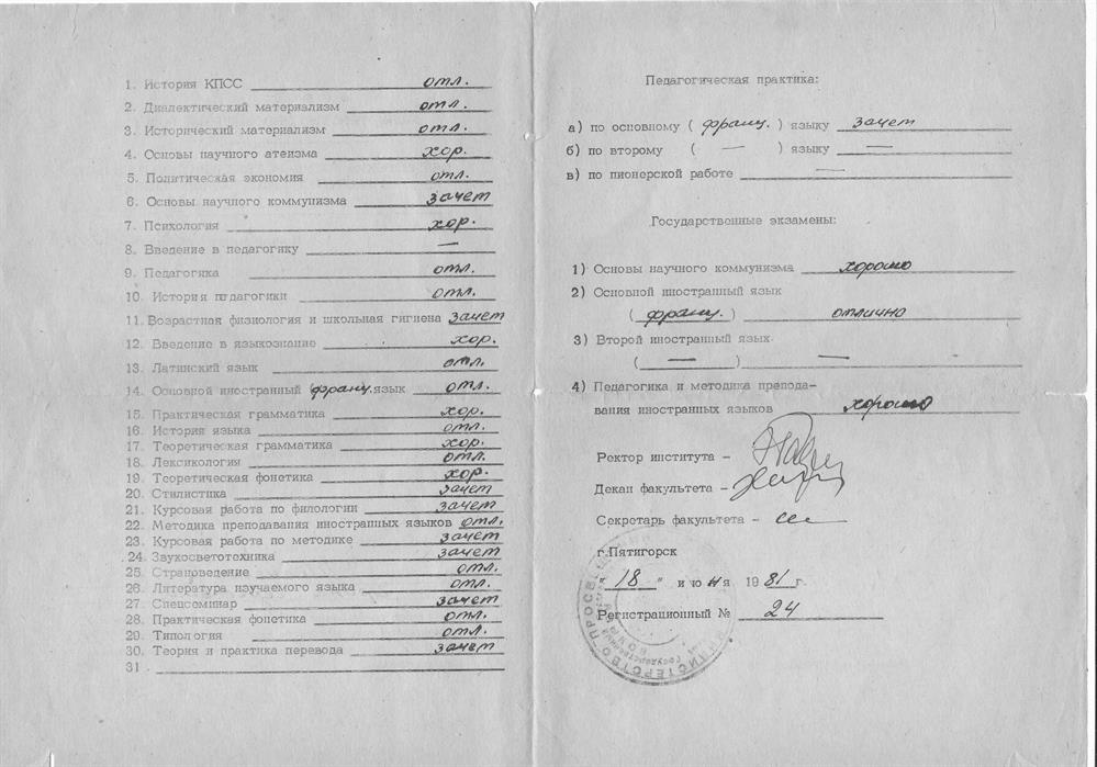 Вкладыш к диплому