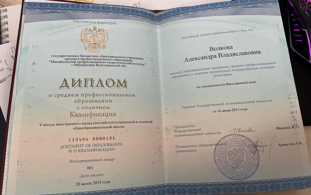 Диплом о среднем профессиональном образовании 