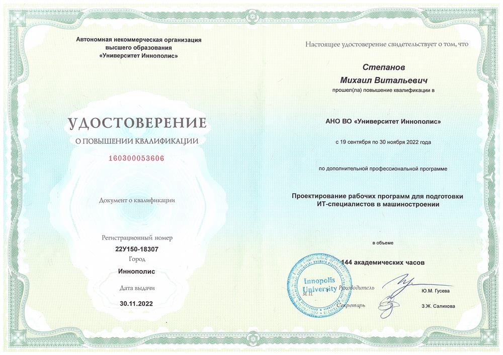 Удостоверение Иннополис