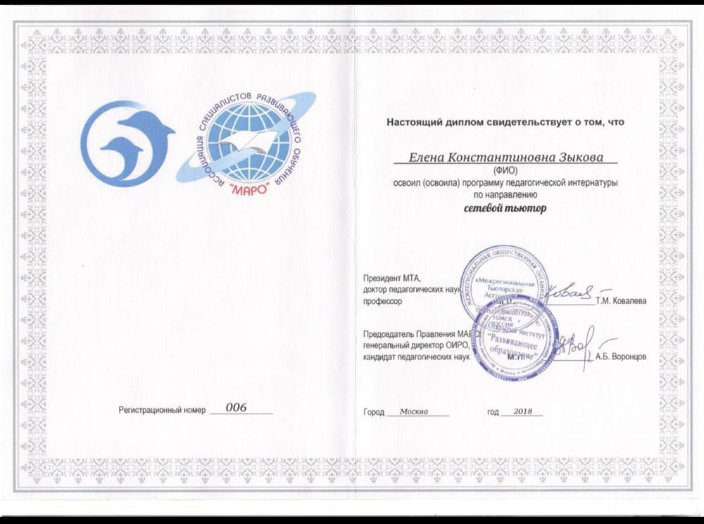 Сетевой тьютор. Удостоверение