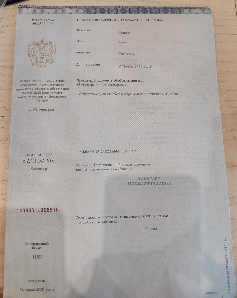 Приложение к диплому бакалавра 