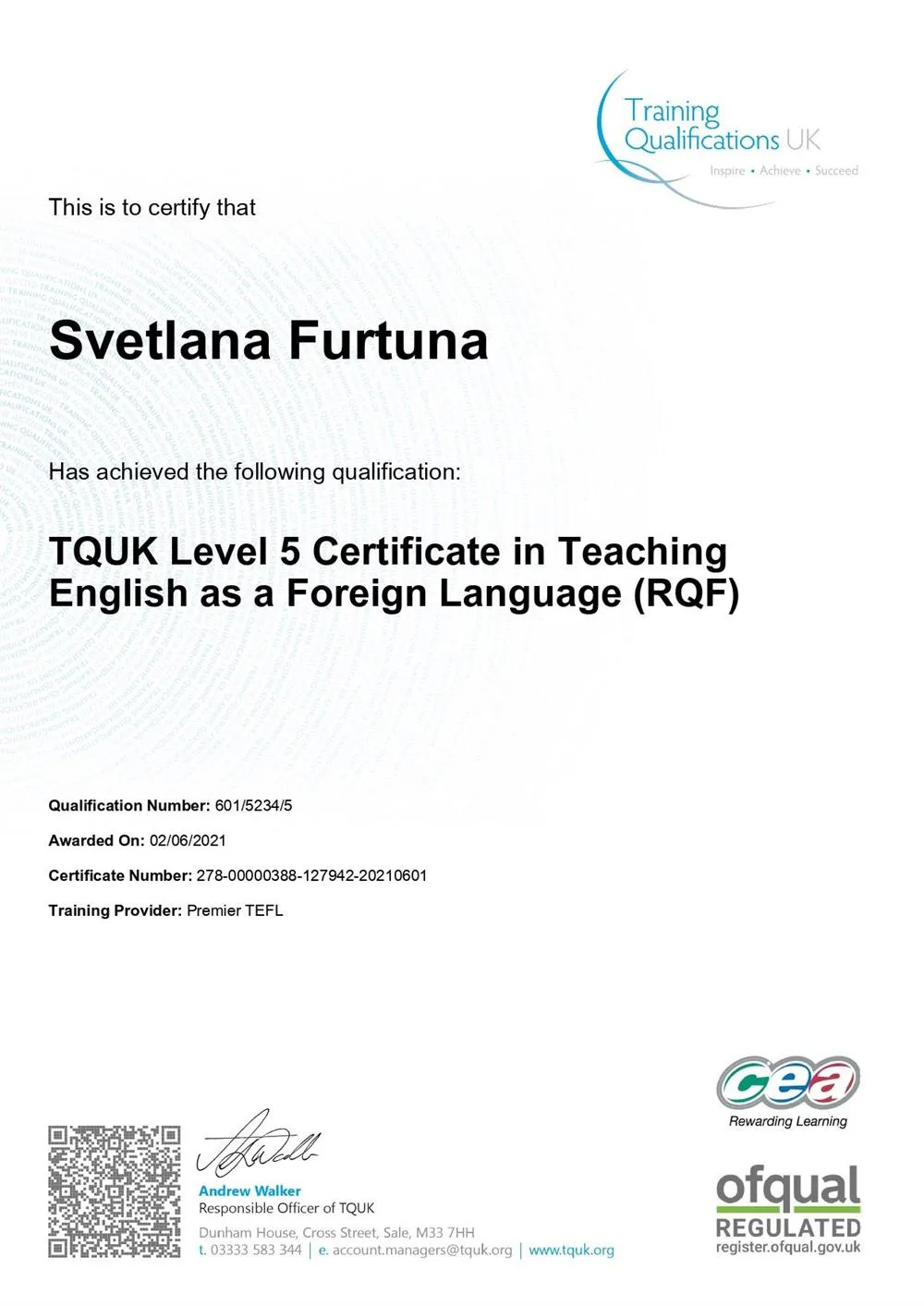  Level 5 TEFL Certificate OFQUAL regulated