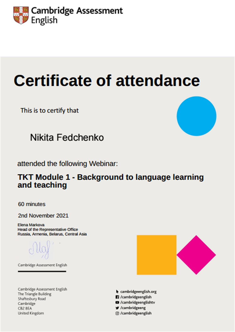 TKT Module 1. Background to language learning and teaching. 2021