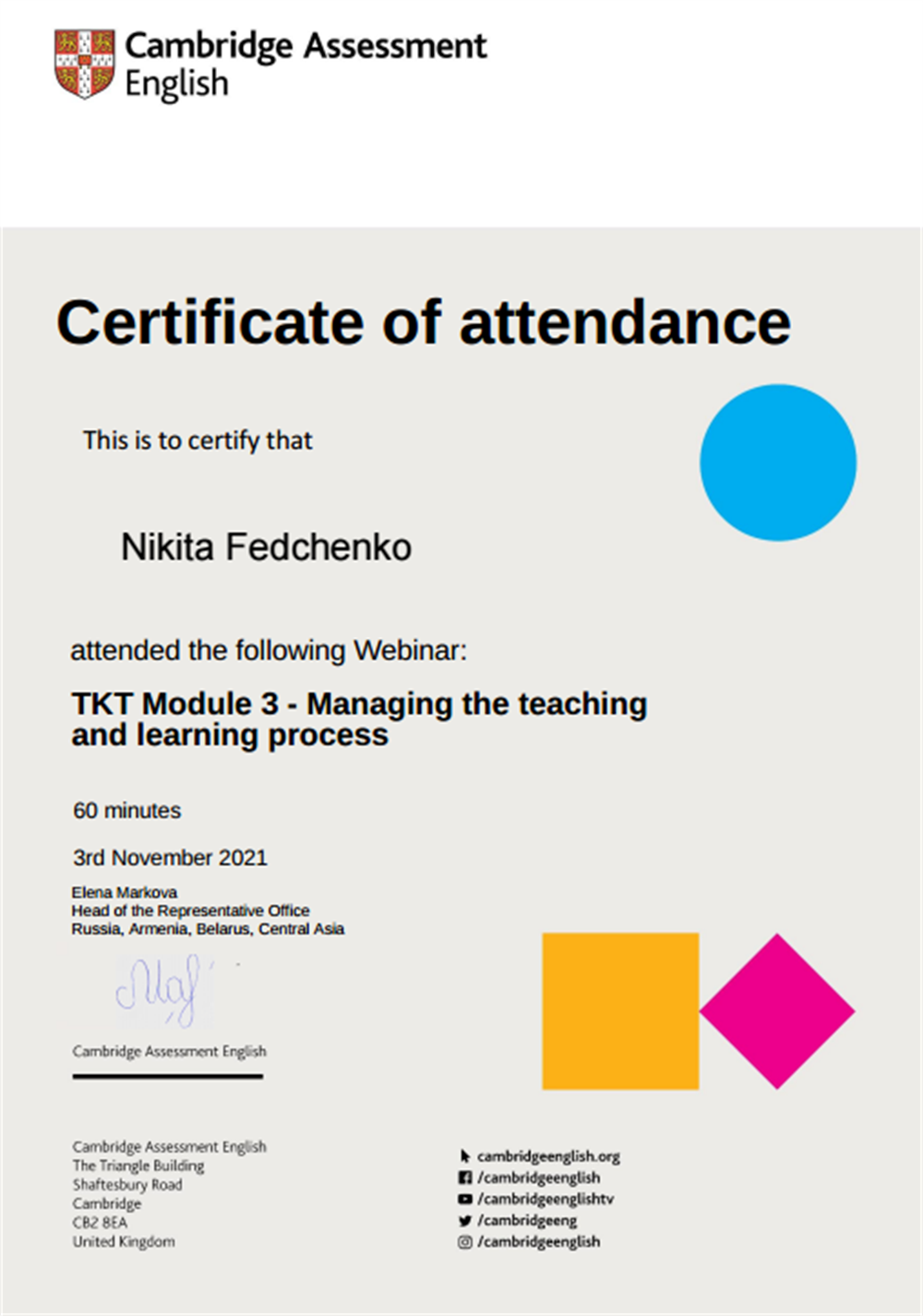 TKT Module 3. Managing the teaching and learning process. 2021