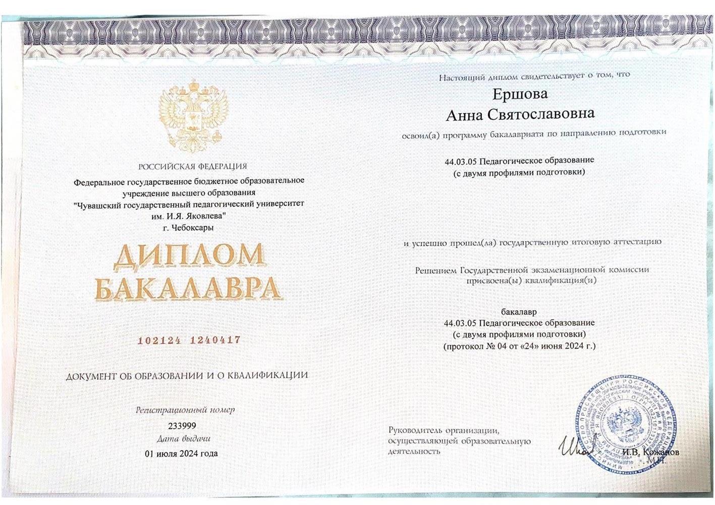 Диплом о высшем профильном образовании