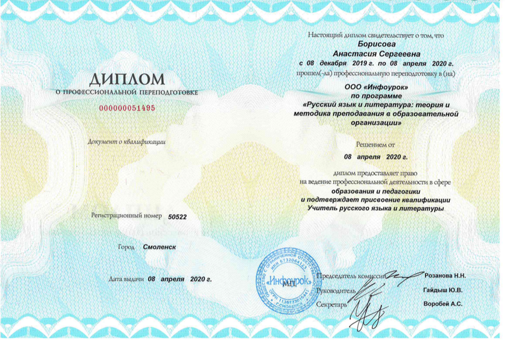 Диплом о профессиональной переподготовке