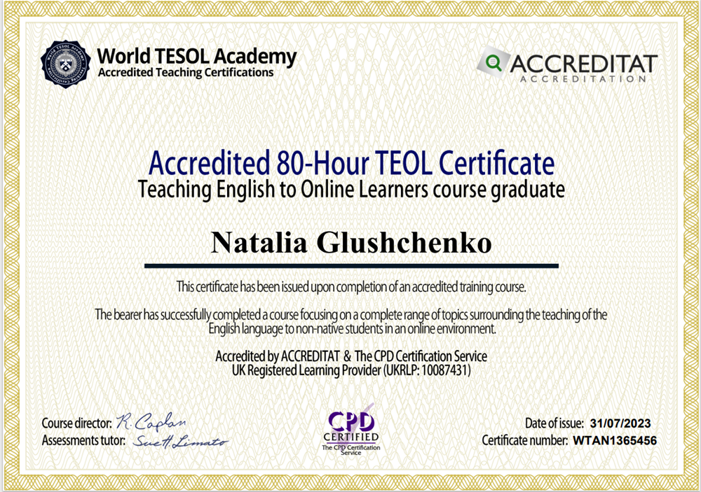 TEOL Certificate 