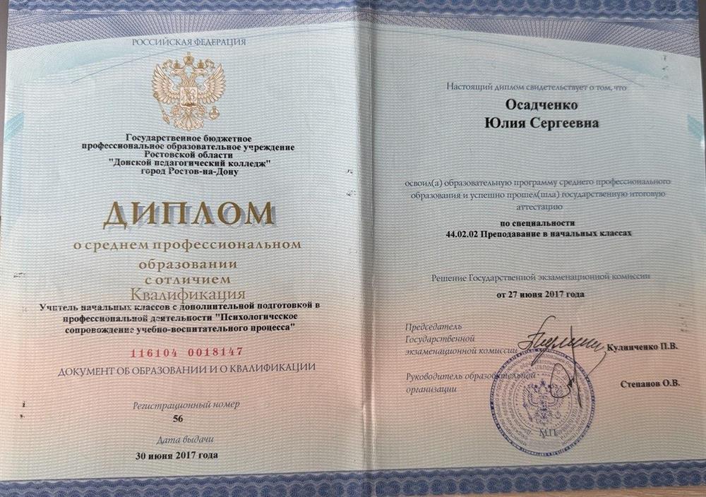 Диплом о среднем профессиональном образовании