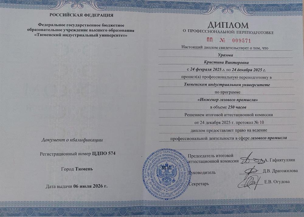 Диплом о профессиональной переподготовке 