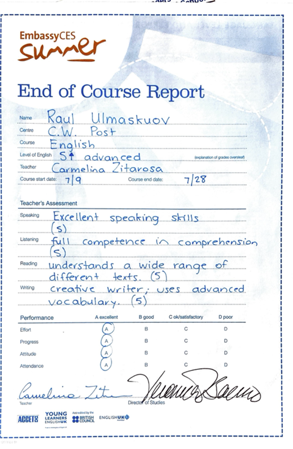 End of Course Report