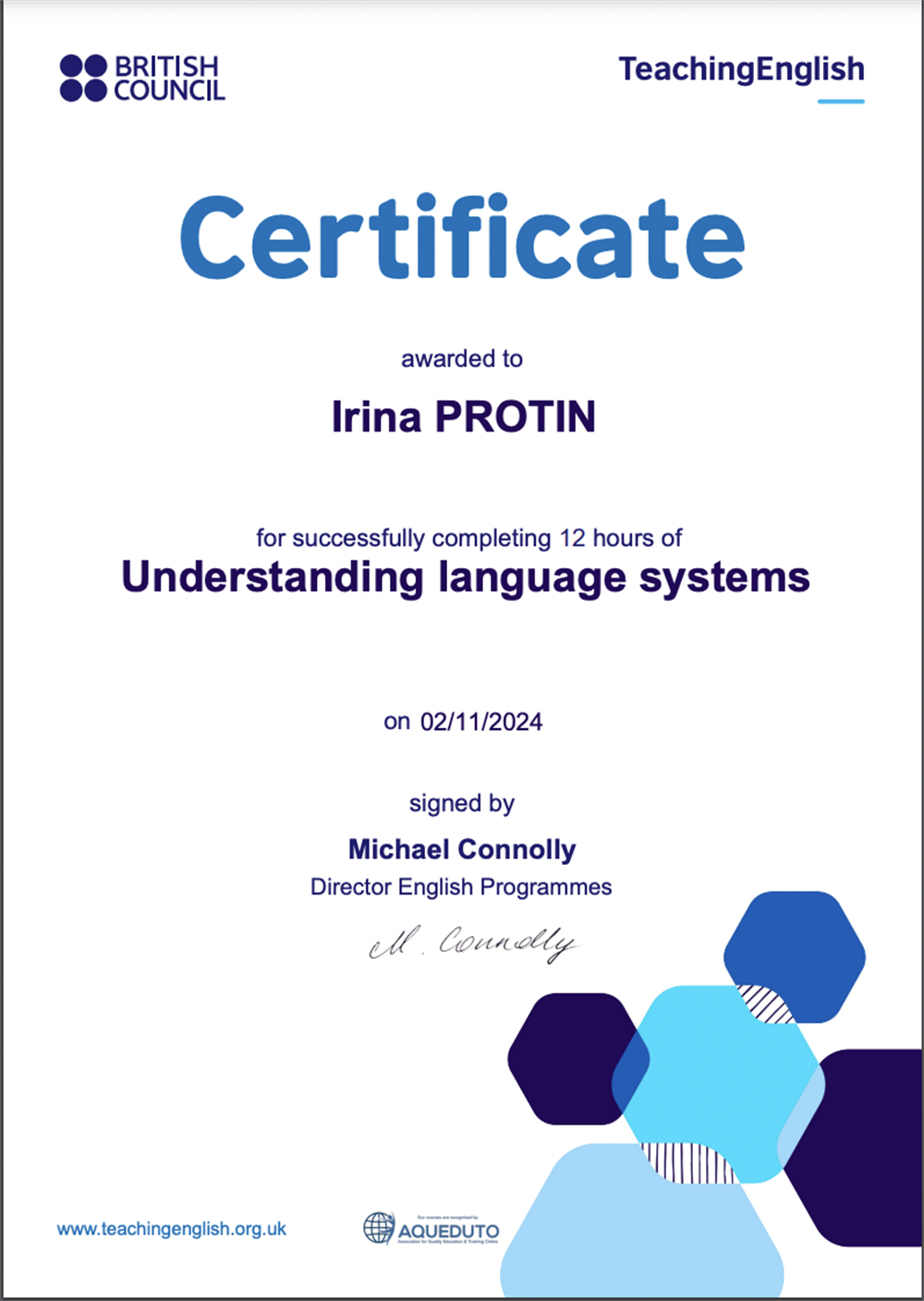Certificate British Council - Language systems