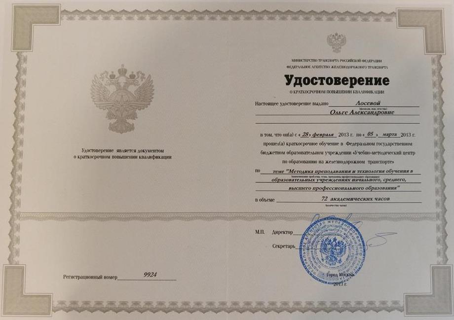 Удостоверение о повышении квалификации