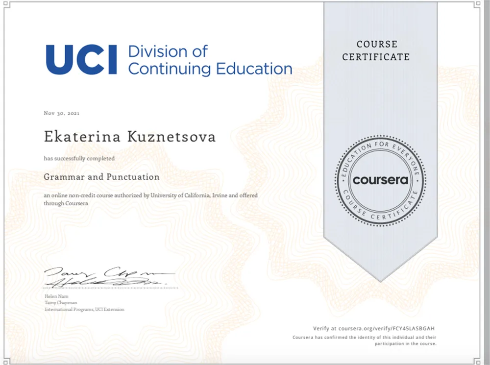 Grammar and Punctuation Online Course by University of California