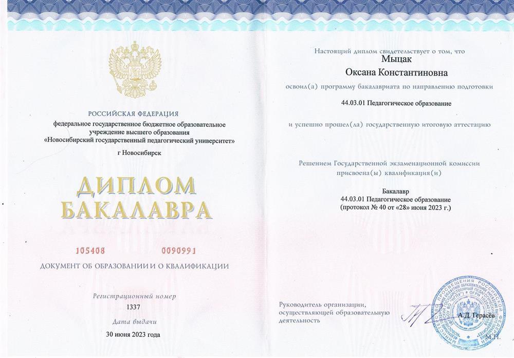Диплом бакалавра по специальности «Педагогическое математическое образование»