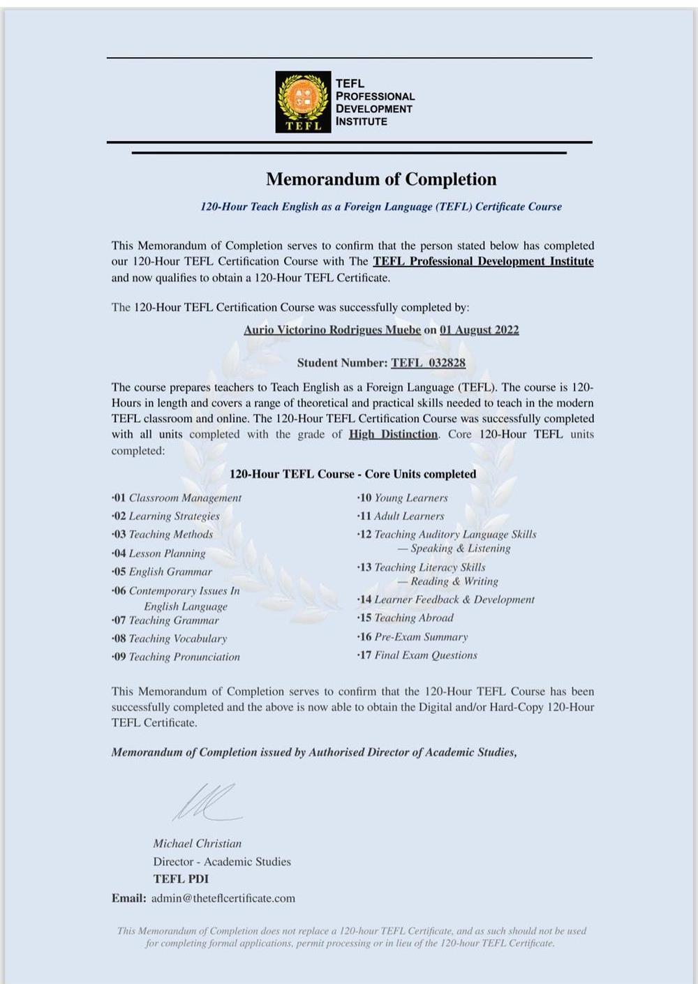 TEFL certificate 
