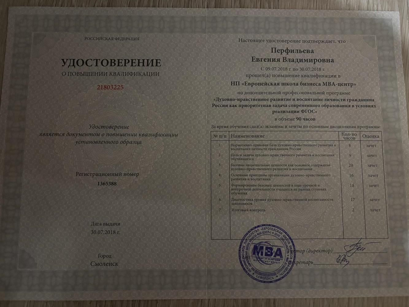 Европейская школа бизнеса МВА-центр по программе: «Духовно-нравственное развитие и воспитание личности гражданина России»