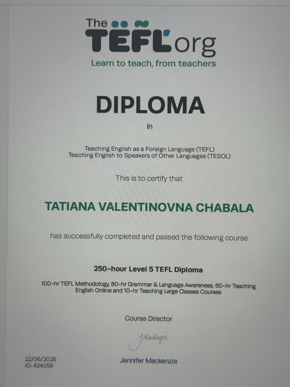 TEFL international DIPLOMA , UK ( Teaching English as a foreign language)