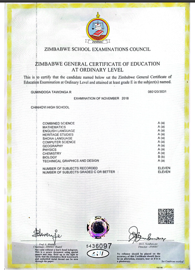 Zimbabwe General Certificate of Education at Ordinary level