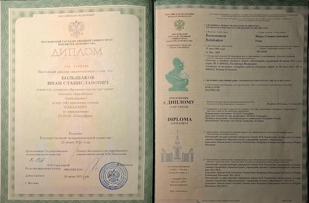 Диплом бакалавра географии