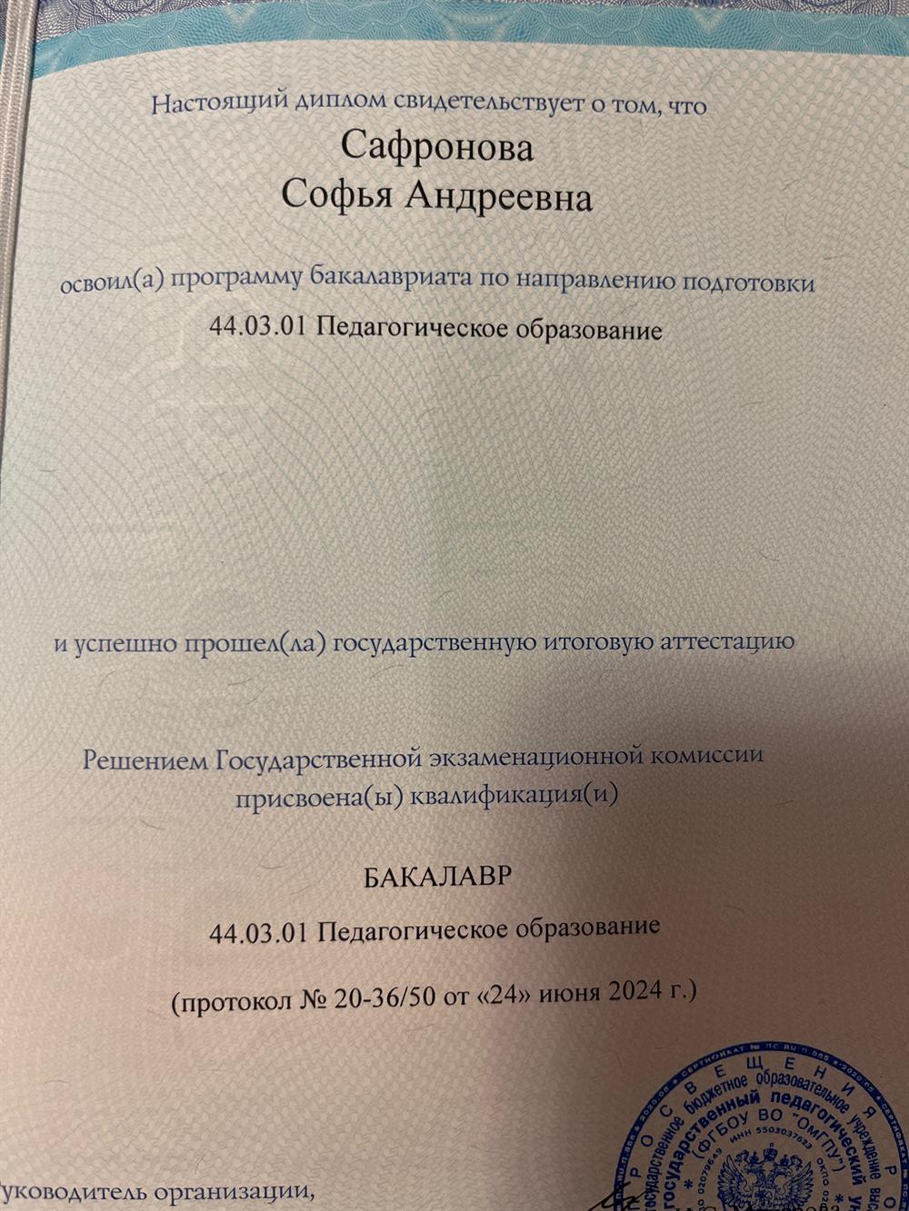 Диплом о высшем педагогическом образовании 