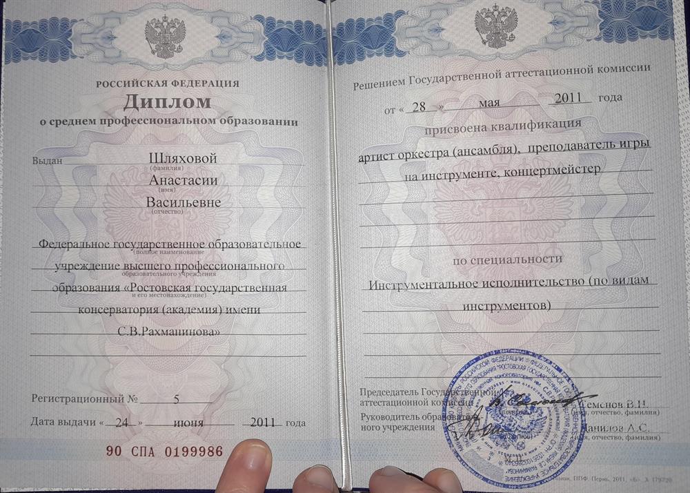 Диплом о среднем профессиональном образовании