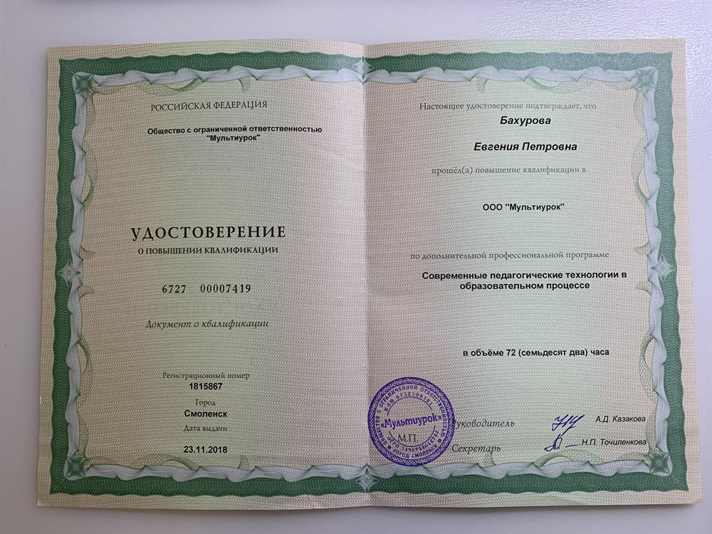 Диплом о повышении квалификации