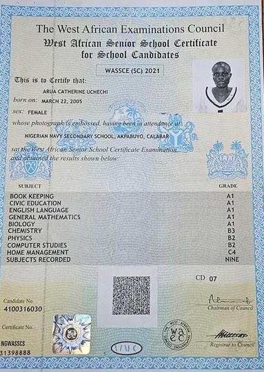 WAEC CERTIFICATE показывает мои знания английского языка. это также показывает, что я успешно сдала английский язык в своей стране.
