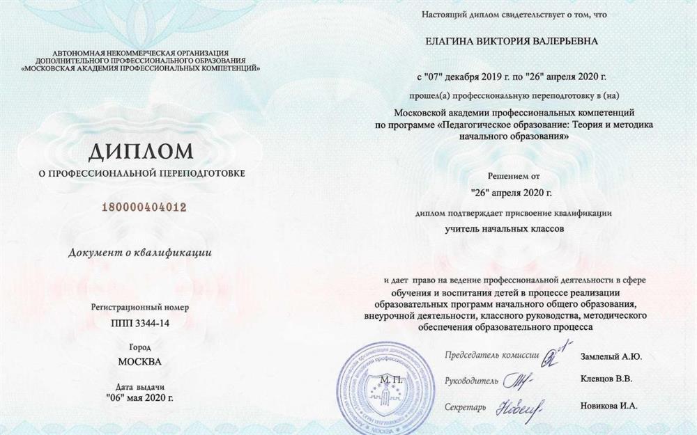 Диплом Начальное образование