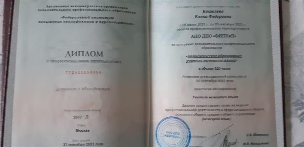 Диплом профессиональной переподготовки