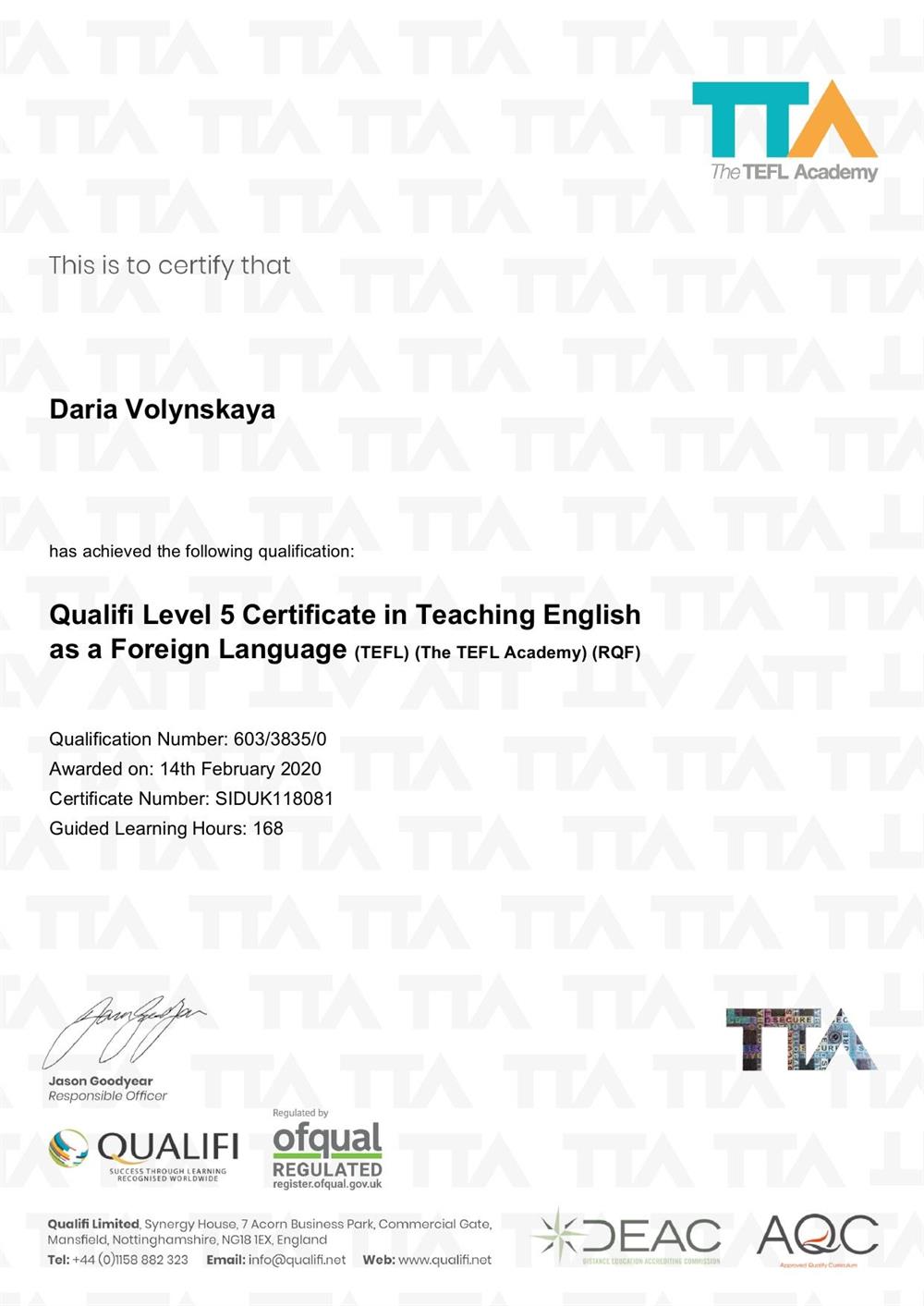 Сертификат TEFL